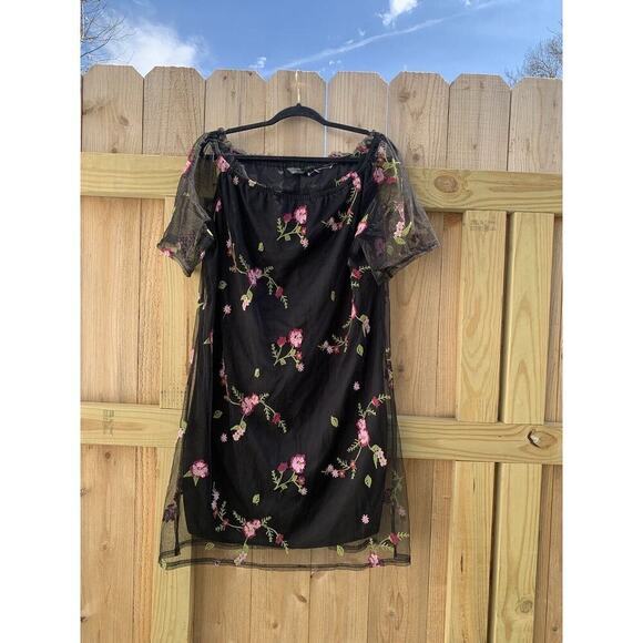 MLLE GABRIELLE floral summer day beach dress Sz XL black sheer embroidered‎ - Picture 2 of 7